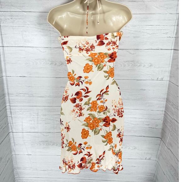 VTG Wet Seal y2k medium ivory orange halter babydoll floral dress fairy romantic - Picture 2 of 9